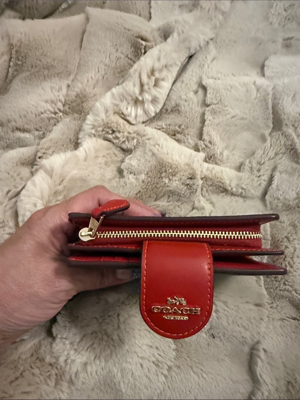 Coach Brown Signature Wallet with Red Snap Tab - Picture 6 of 7